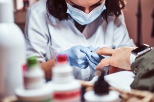 Hardware manicure in a beauty salon